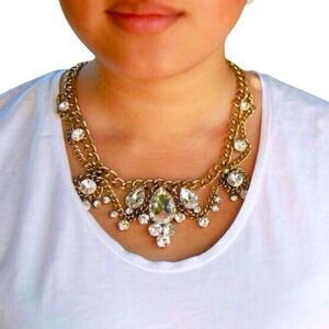 CRYSTAL CHANDELIER STATEMENT NECKLACE WOMEN COLOR GOLD